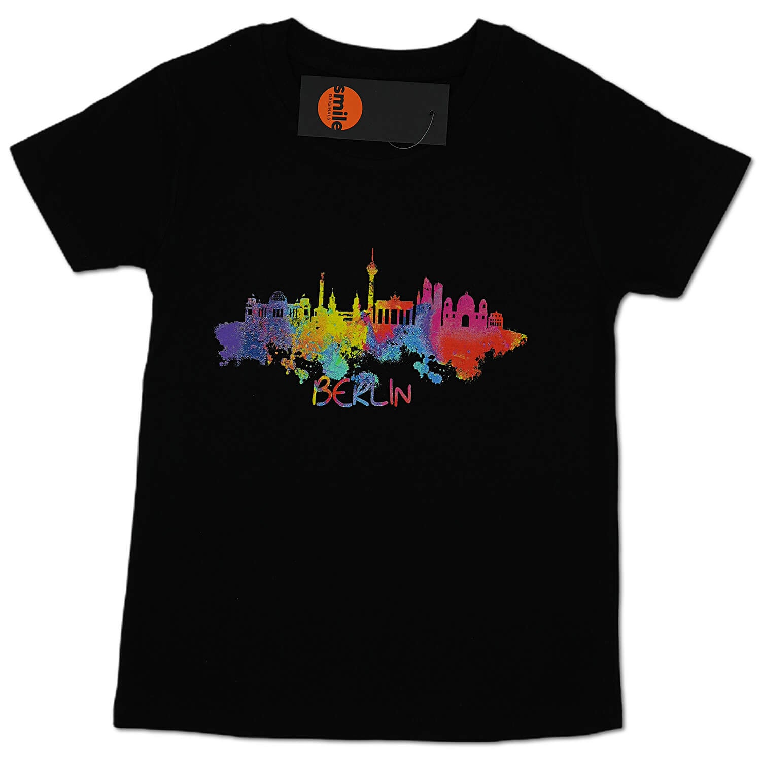 Kinder Shirt Skyline Aquarell Berlin schwarz