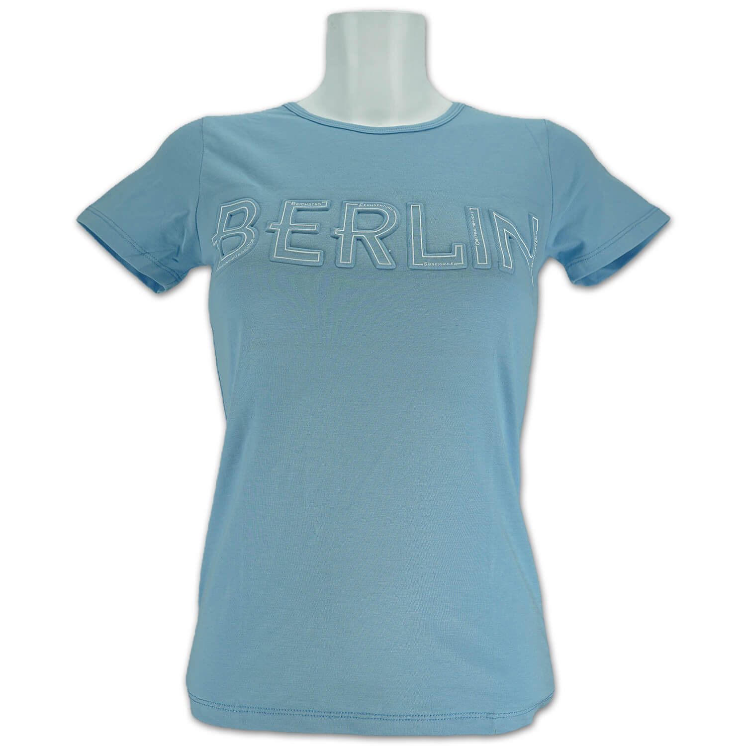 Damen Shirt screen print embossed blau