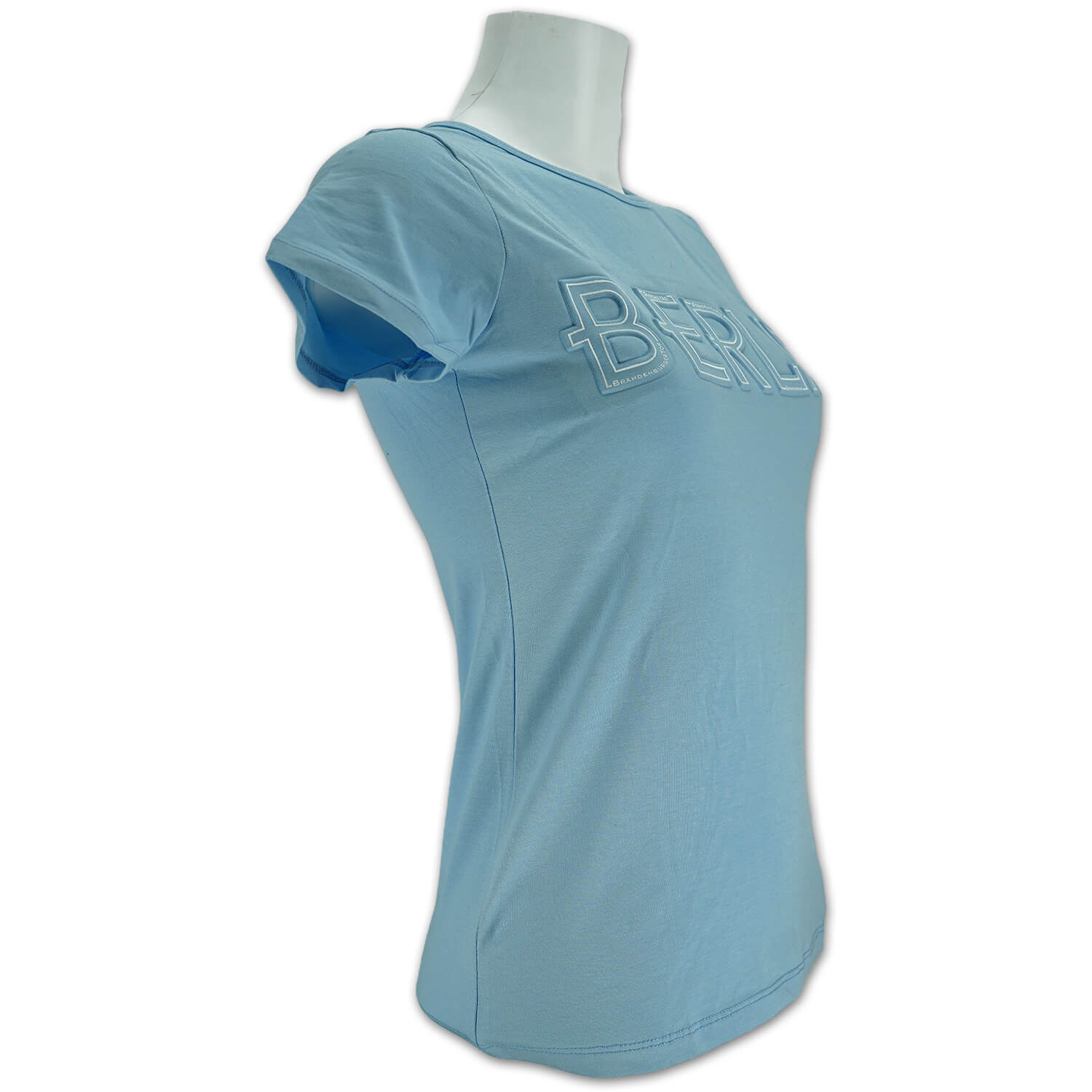 Damen Shirt screen print embossed blau