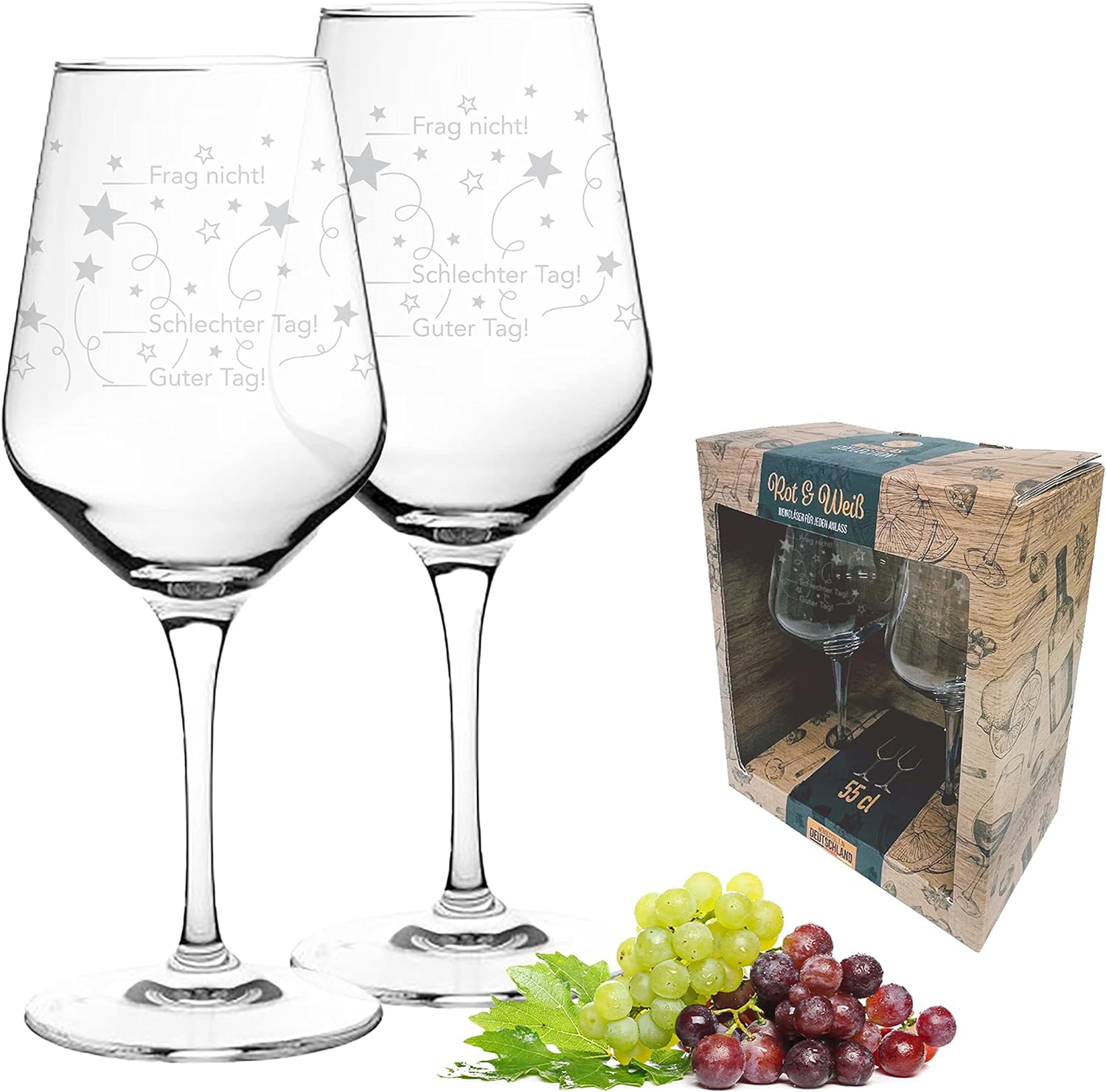 Kristall-Weinglas-550ml-Guter-Tag/Schlechter-Tag-inklusive-Geschenkbox-berlindeluxe-trauben-weinglas-weißes-weinglas-trauben-verpackung
