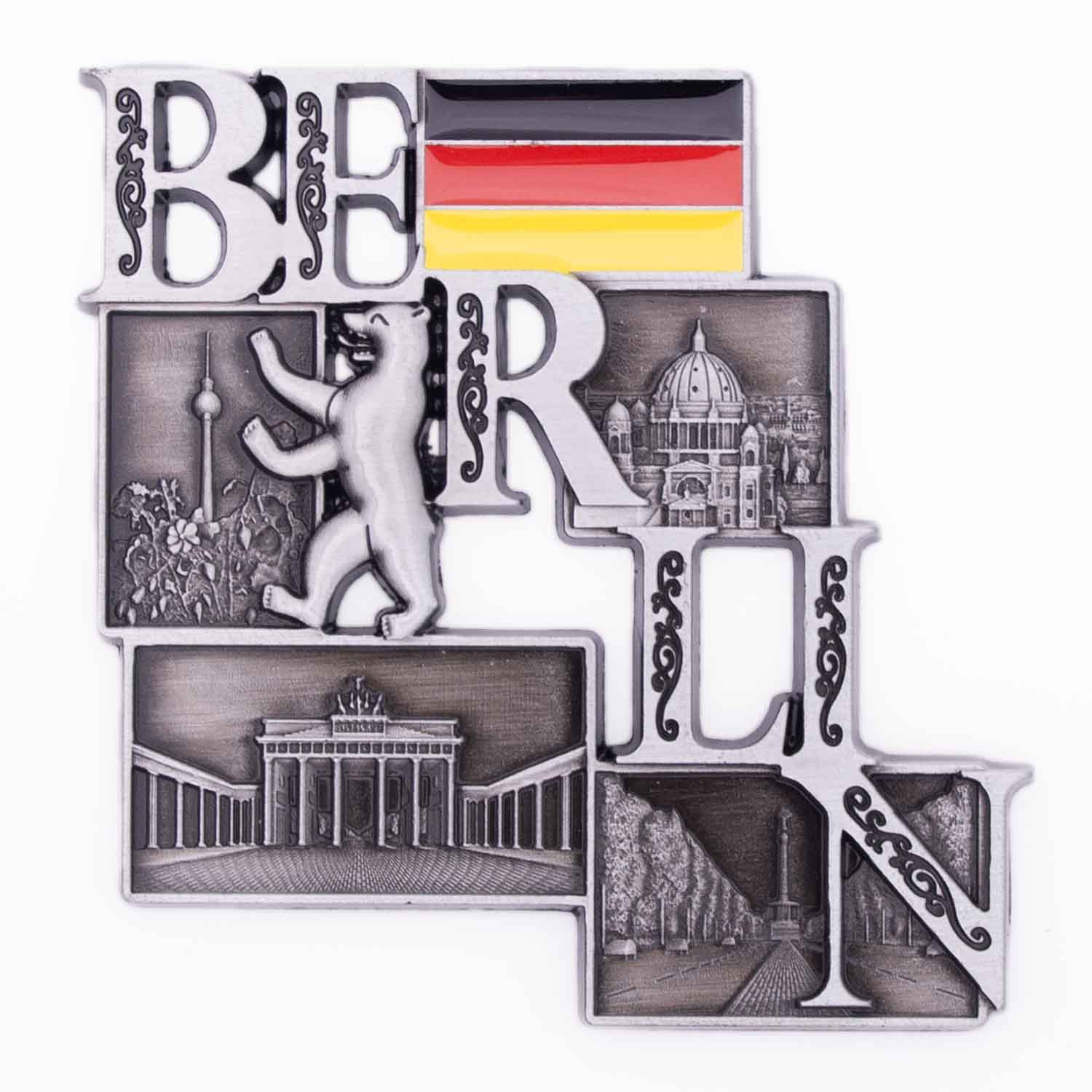 Magnet Metall silber 4er Bild Berliner Bär Fahne