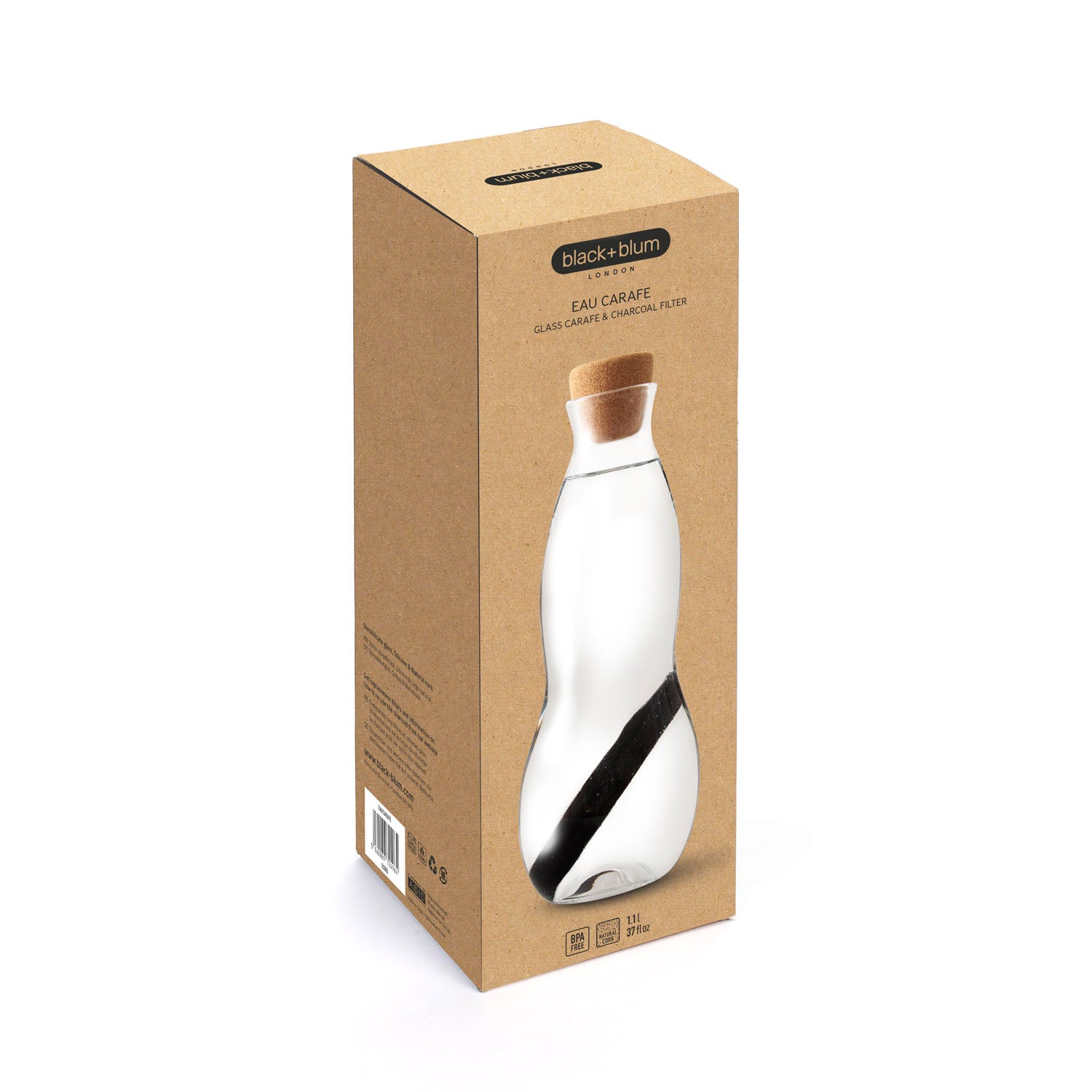 Wasserkaraffe-Eau-Carafe&Wasserfilter-Black+Blum-Design-berlindeluxe-karaffe-korken-verpackung