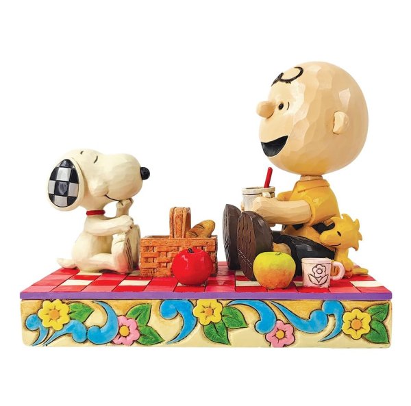 Peanuts-Snoopy-&-Woodstock-&-Charlie-"Beim-Picknick"-Jim Shore-Figur-berlindeluxe-hund-junge-brotkorb-seite