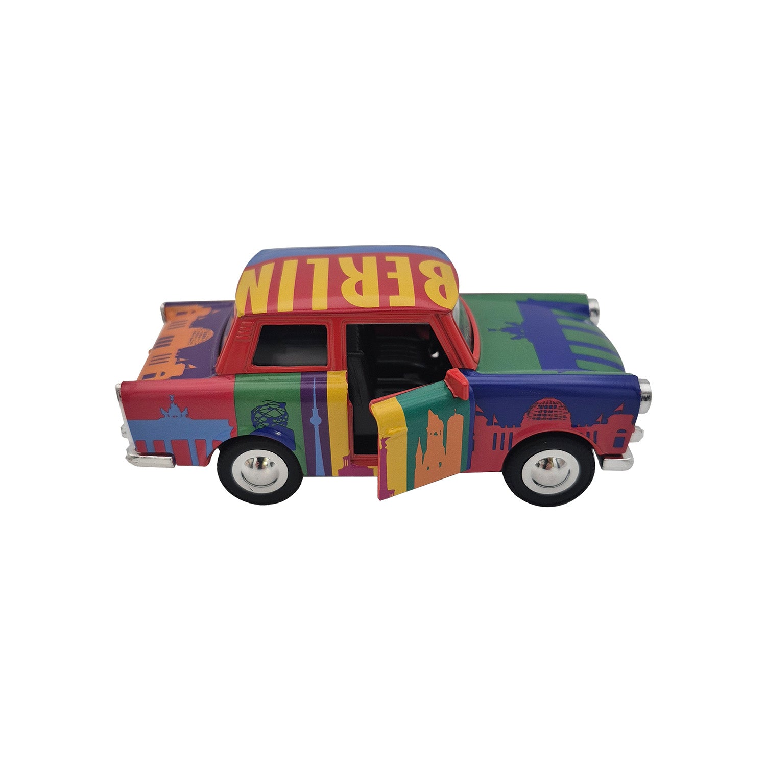 Miniatur Trabi DDR Kult-Auto mit Berlin Skyline bunt 12cm