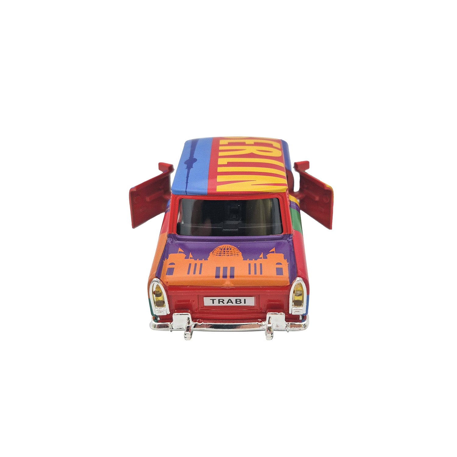 Miniatur Trabi DDR Kult-Auto mit Berlin Skyline bunt 12cm
