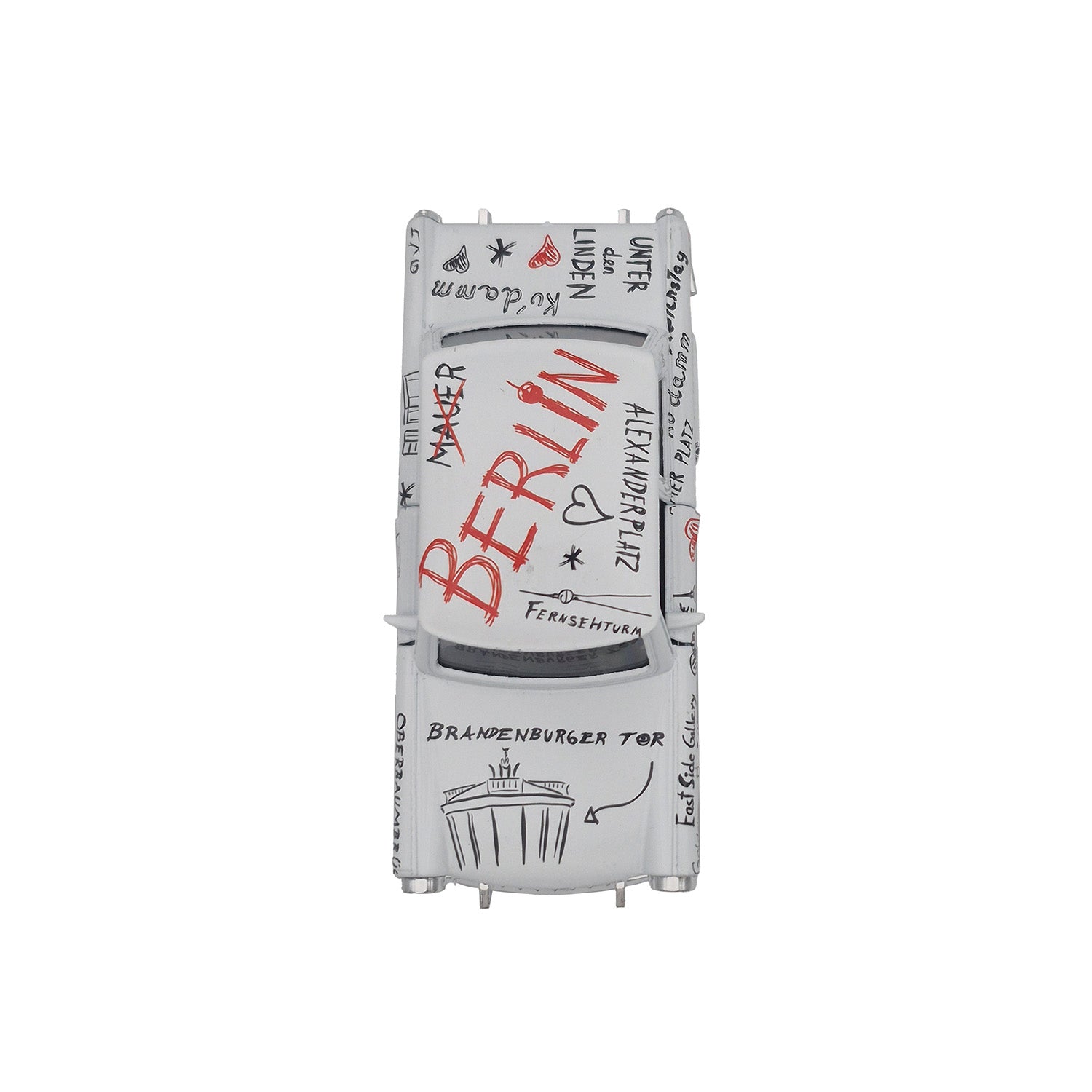 Miniatur Trabi DDR Kult-Auto im Sketch Design weiß 12cm