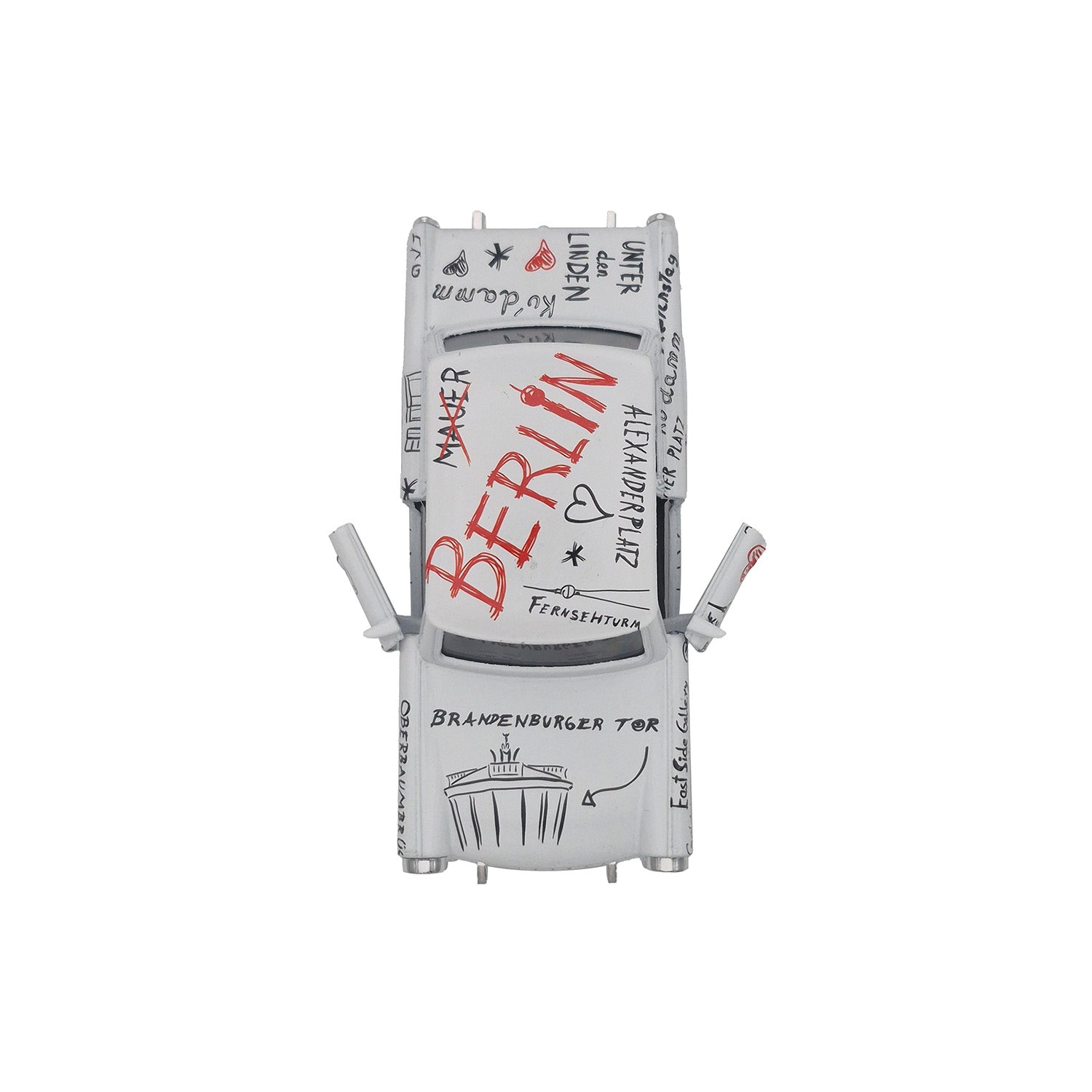 Miniatur Trabi DDR Kult-Auto im Sketch Design weiß 12cm