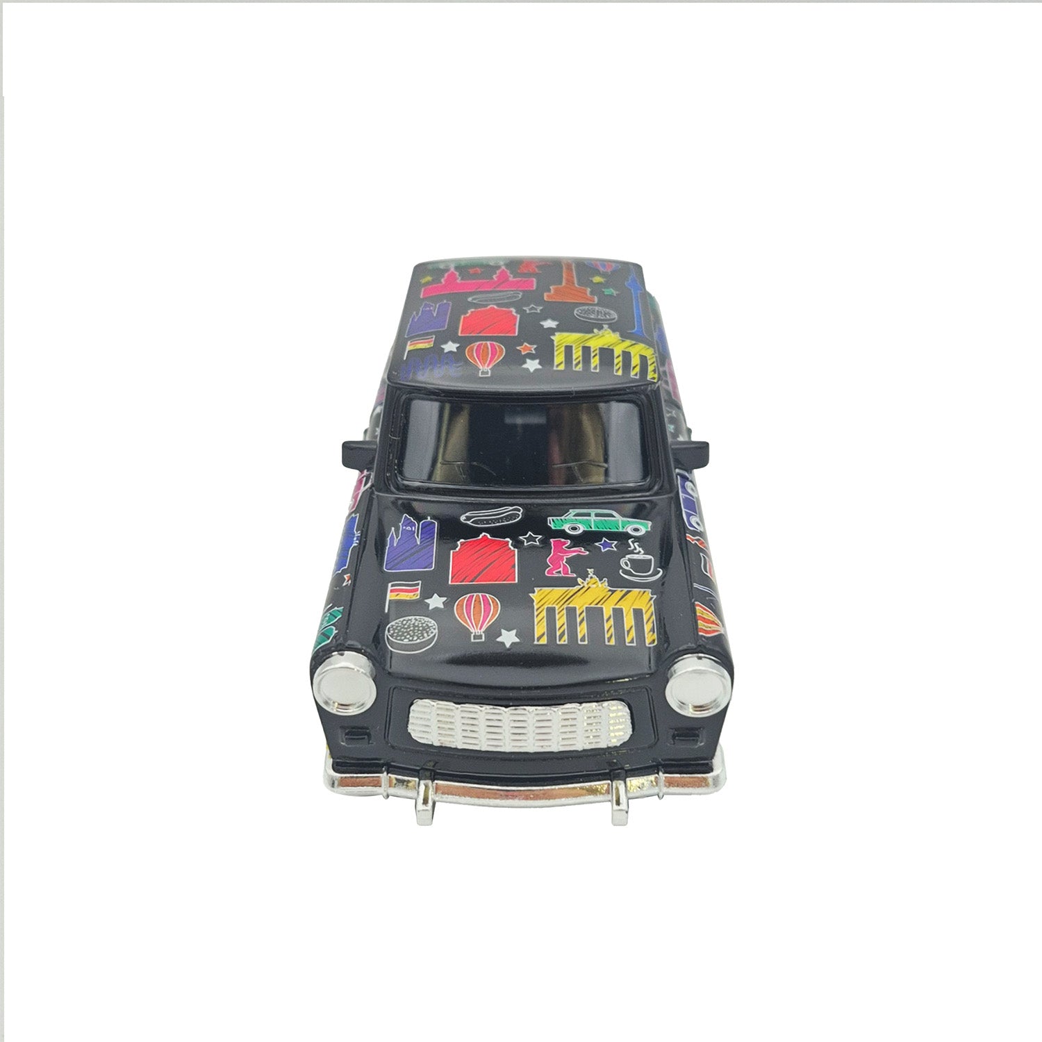 Miniatur Trabi DDR Kult-Auto im Scribble Design schwarz 12cm