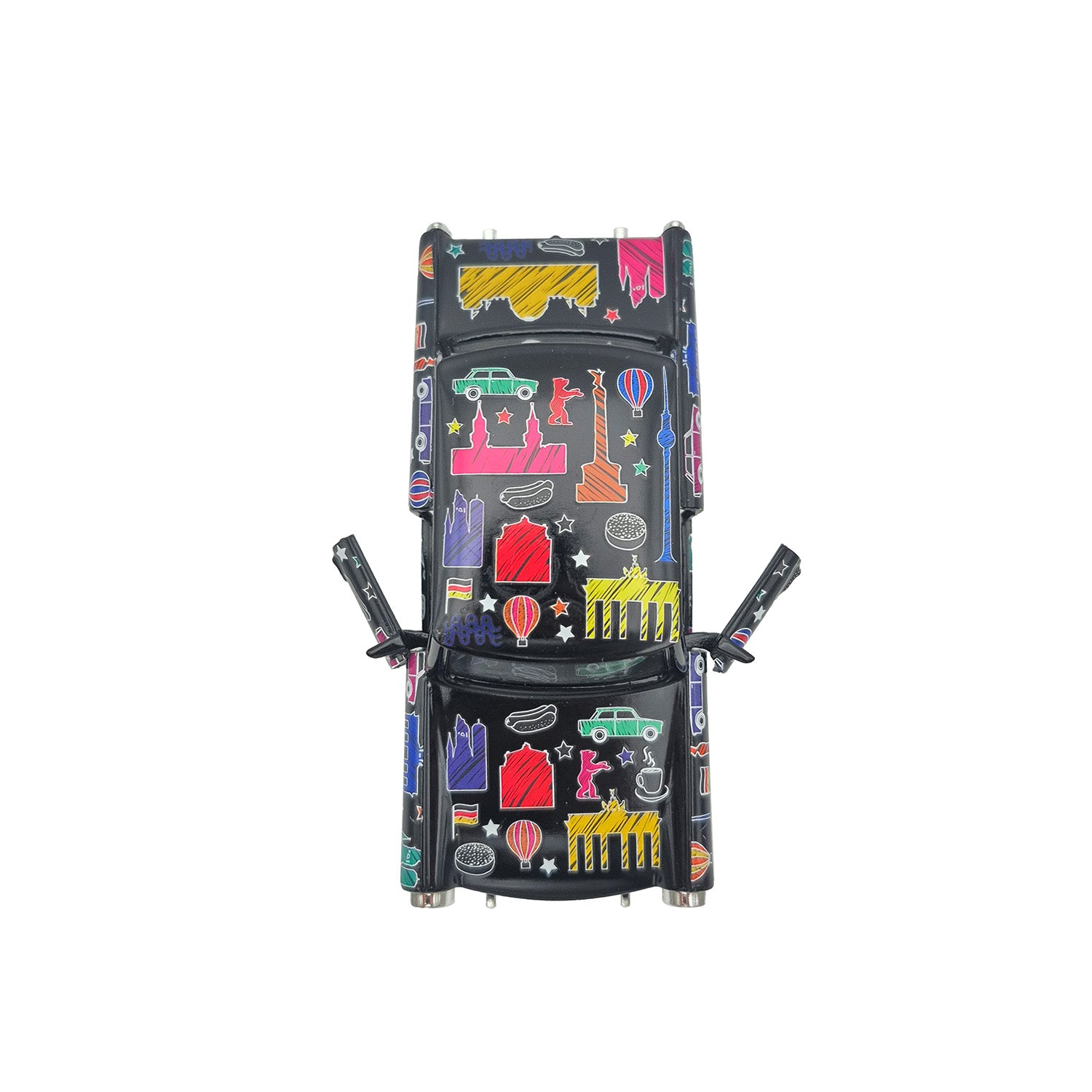 Miniatur Trabi DDR Kult-Auto im Scribble Design schwarz 12cm