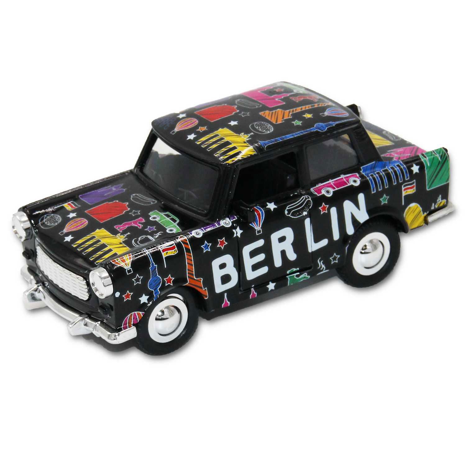 Miniatur Trabi DDR Kult-Auto im Scribble Design schwarz 12cm