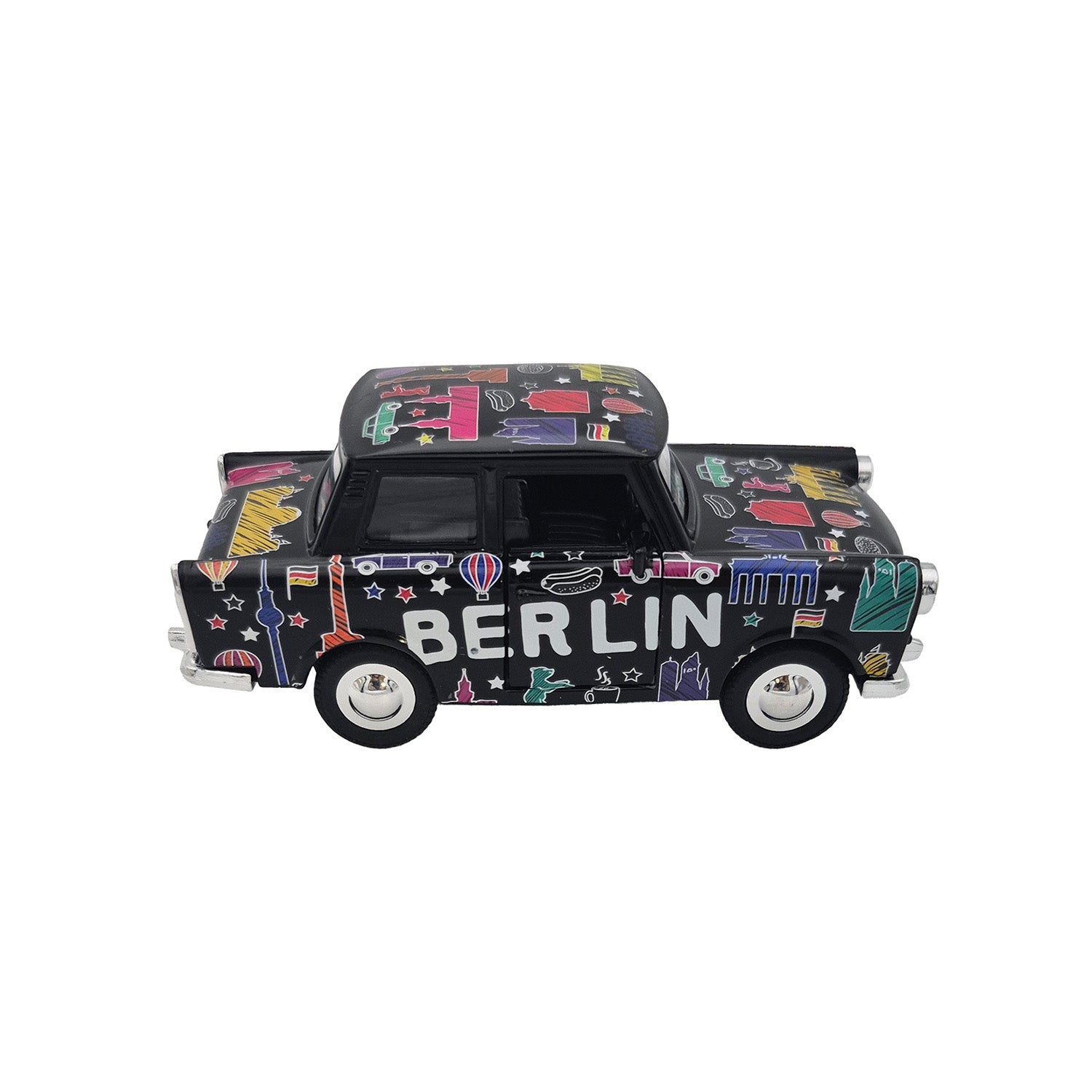 Miniatur Trabi DDR Kult-Auto im Scribble Design schwarz 12cm