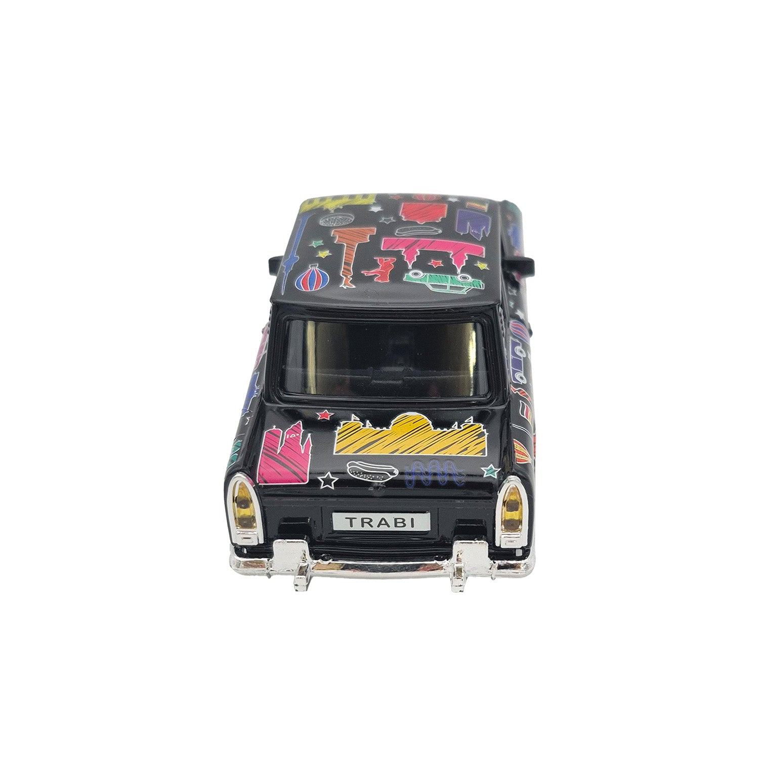 Miniatur Trabi DDR Kult-Auto im Scribble Design schwarz 12cm