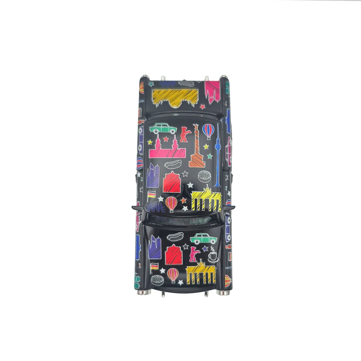 Miniatur Trabi DDR Kult-Auto im Scribble Design schwarz 12cm