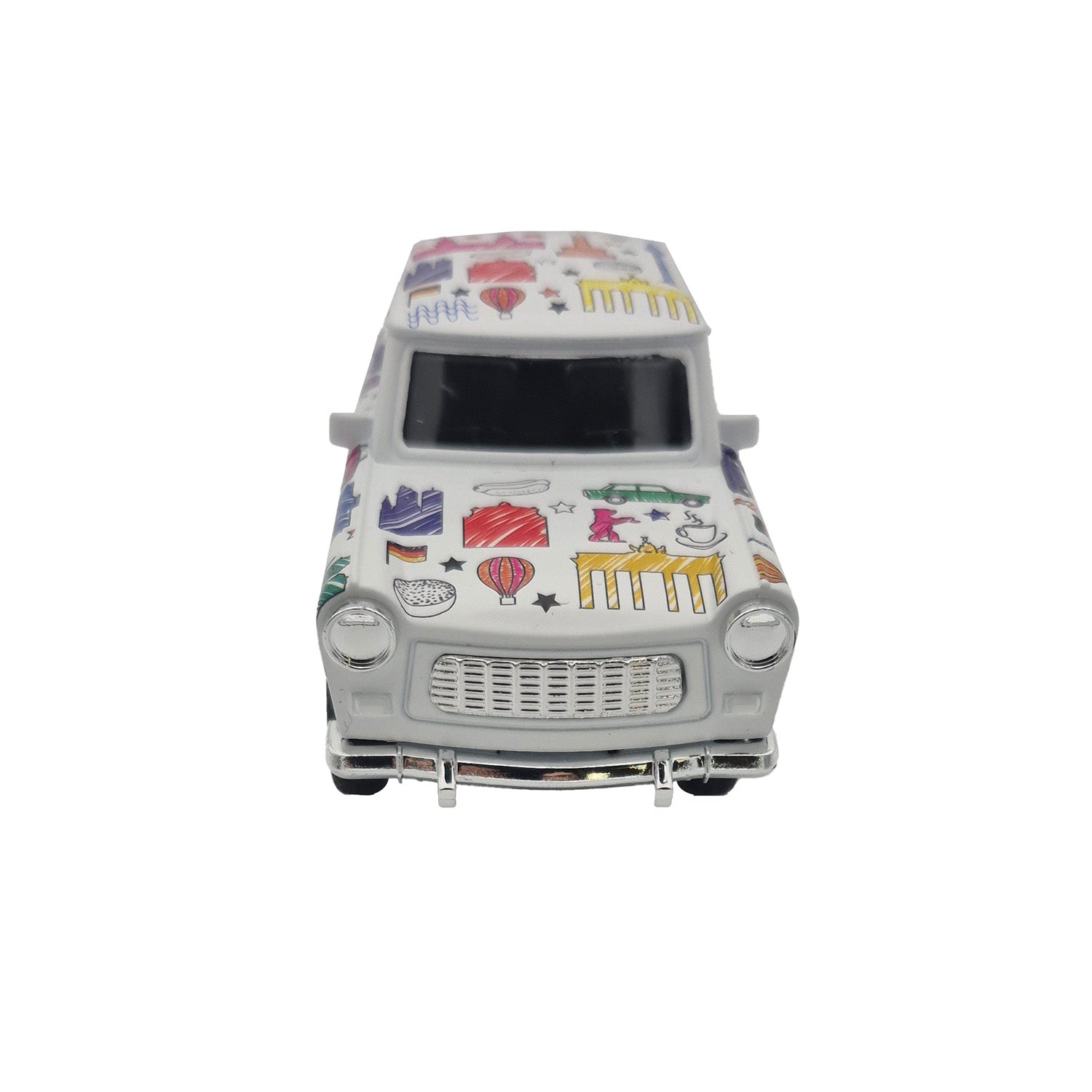 Miniatur Trabi DDR Kult-Auto im Scribble Design weiß 12cm