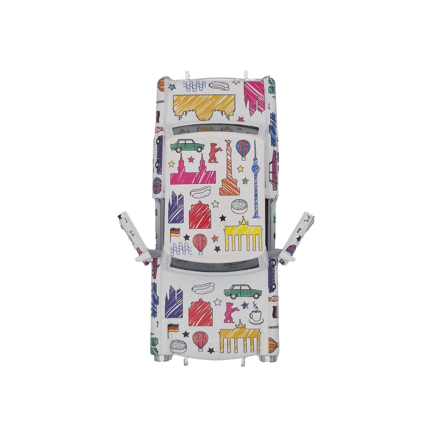 Miniatur Trabi DDR Kult-Auto im Scribble Design weiß 12cm