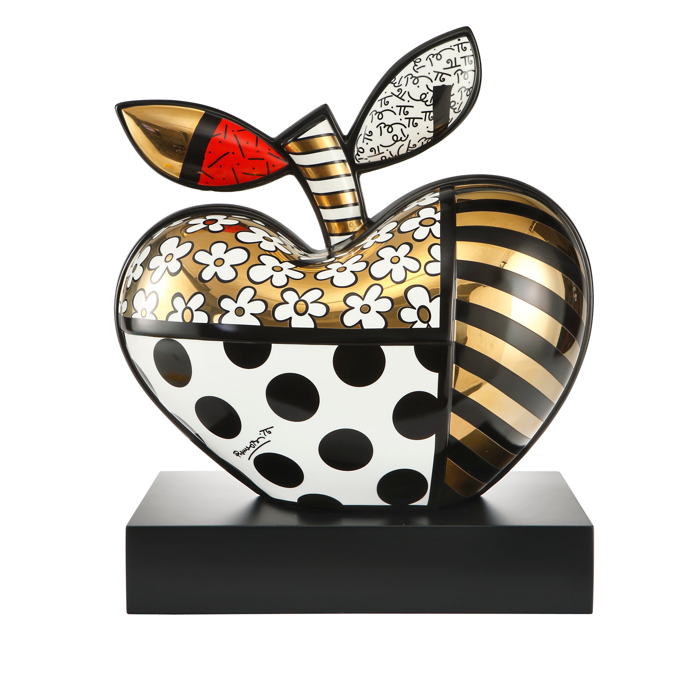 Goebel-by-Britto-Figur-Golden-Big-Apple-limited-edition-berlindeluxe-apfel-blaetter-golden-weiß