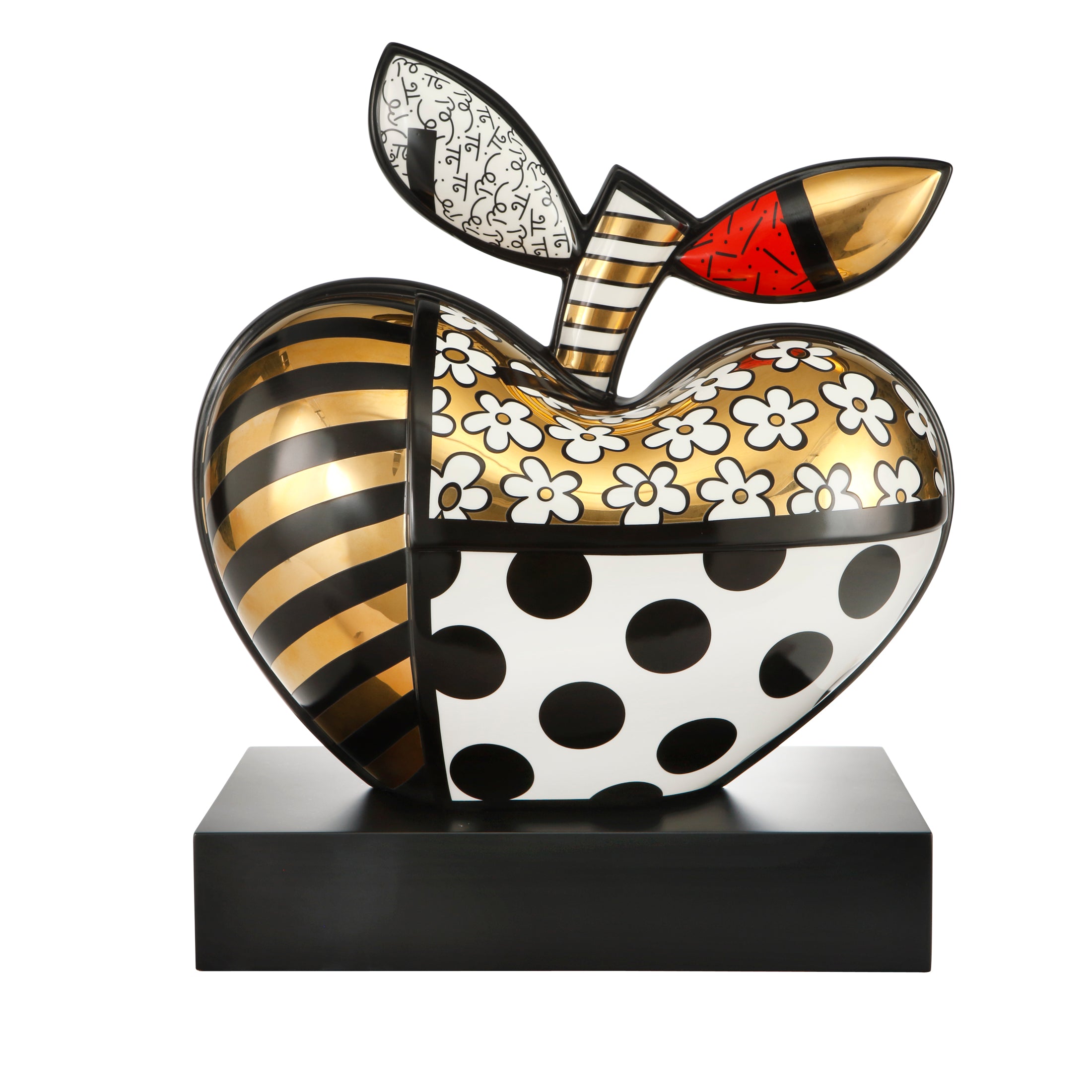 Goebel-by-Britto-Figur-Golden-Big-Apple-limited-edition-berlindeluxe-apfel-blaetter-golden-weiß