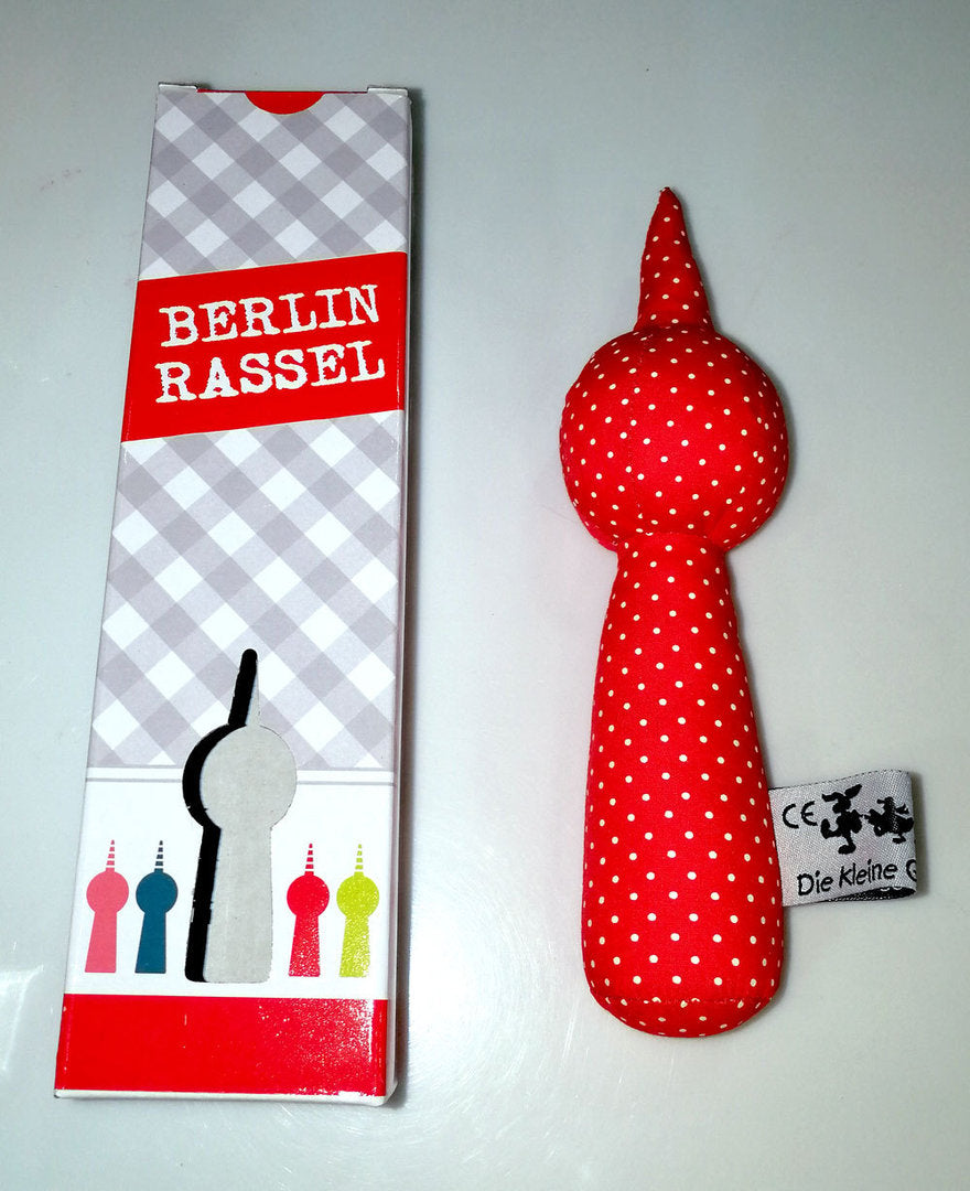 Baby rattle TV tower dots red