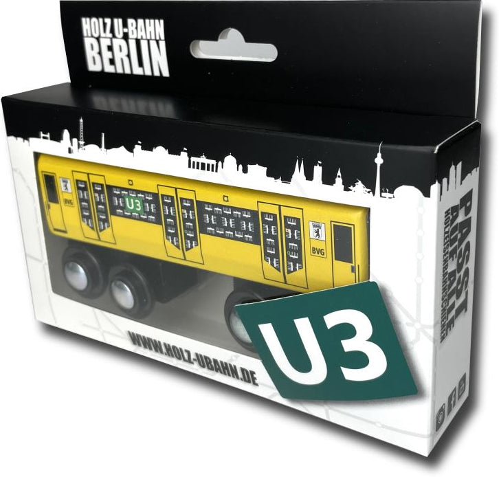Miniatur Holz U-Bahn Berlin U3 zum Spielen.