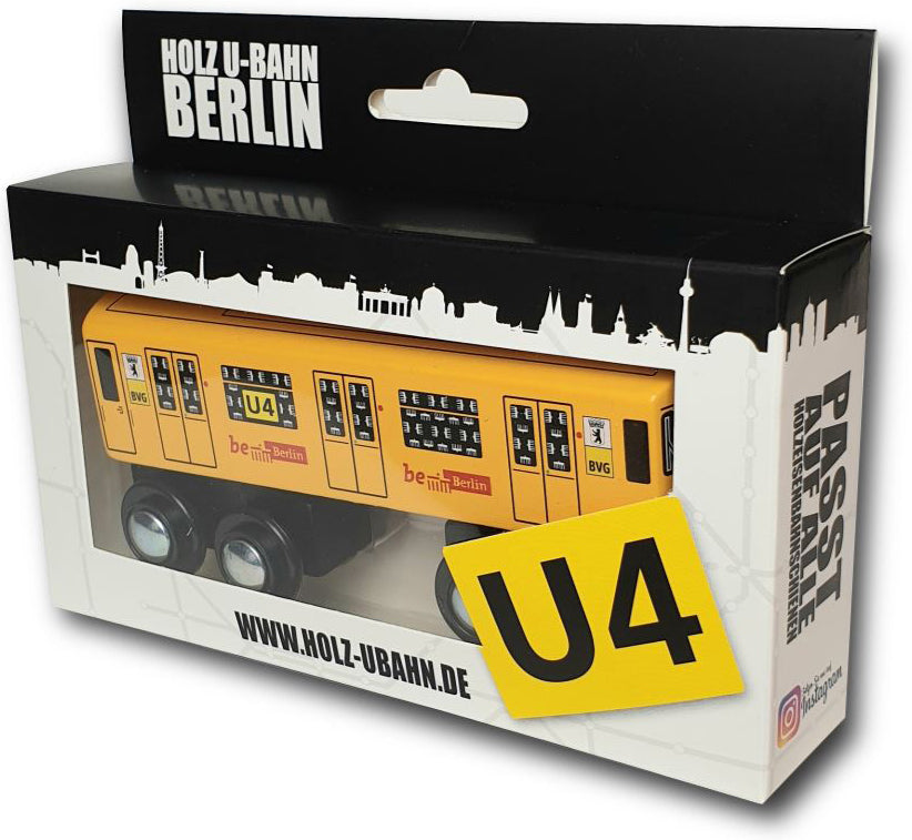 Miniatur Holz U-Bahn Berlin U4 zum Spielen.