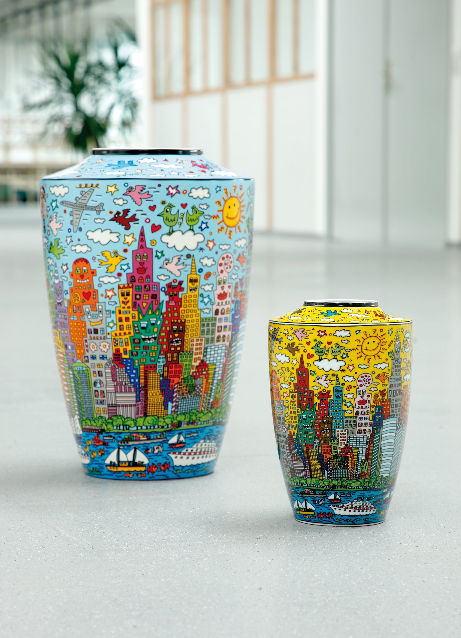Goebel Vase My New-York-City-Day-Pop-Art-James-Rizzi-berlindeluxe-bunt-hochhaueser-boden-groß-klein-pflanze