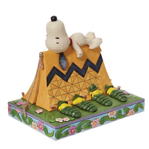 Peanuts-Snoopy-Woodstock-Camping-Jim-Shore-Figur-berlindeluxe-zelt-gelb-gras-kuecken-schlafsaecke
