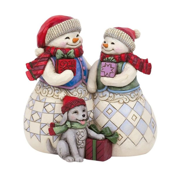 Jim Shore - Schneemannpaar mit Hundewelpen Figur