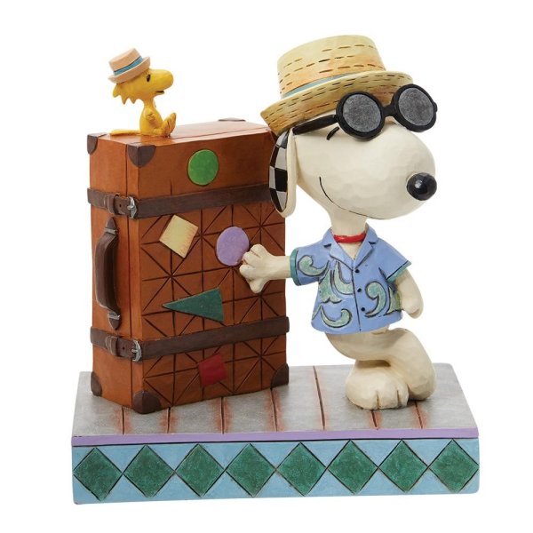 Peanuts-Snoopy-&-Woodstock-"Freunde-auf-Reisen"-Jim-Shore-Figur-berlindeluxe-hut-brille-koffer-hemd