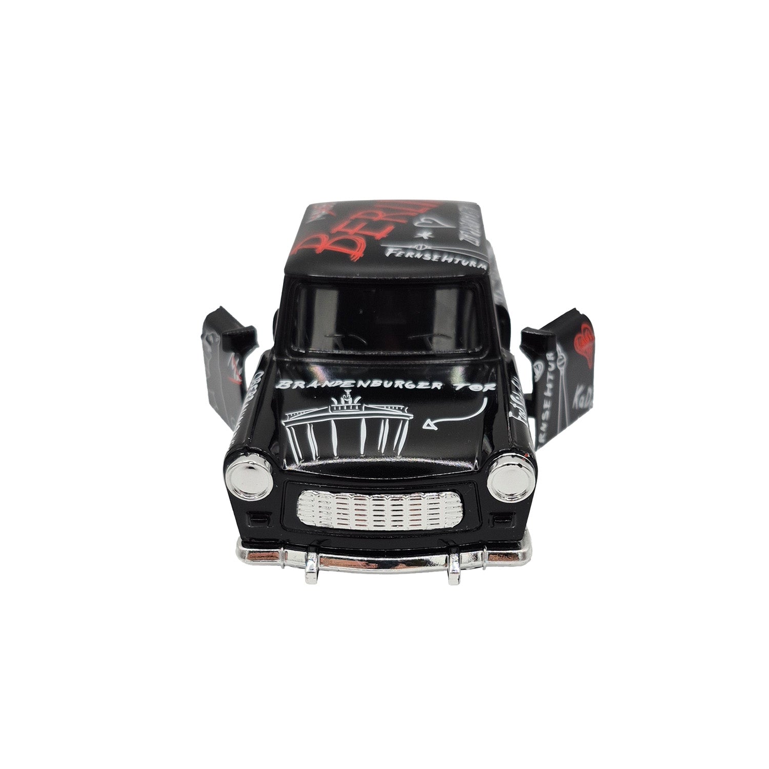 Miniatur Trabi DDR Kult-Auto im Sketch Design schwarz 12cm