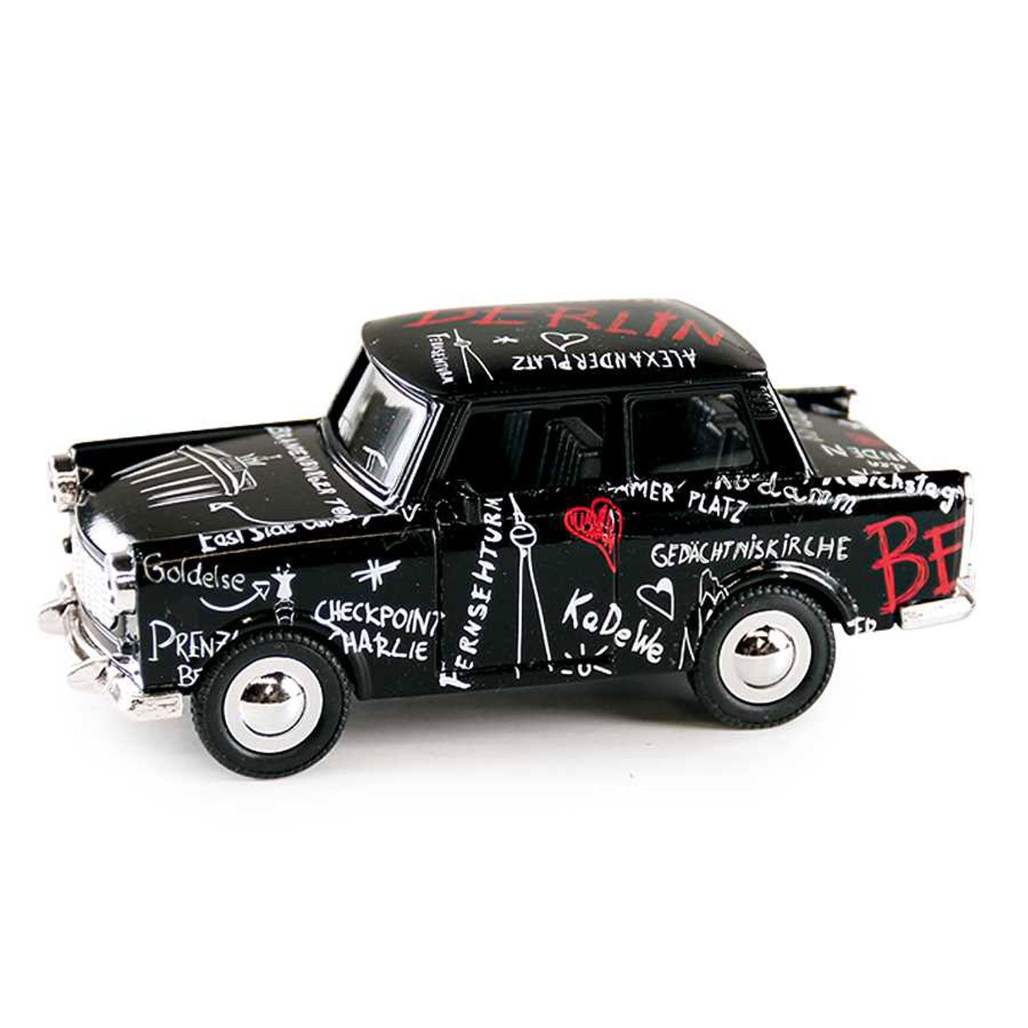Miniatur Trabi DDR Kult-Auto im Sketch Design schwarz 12cm