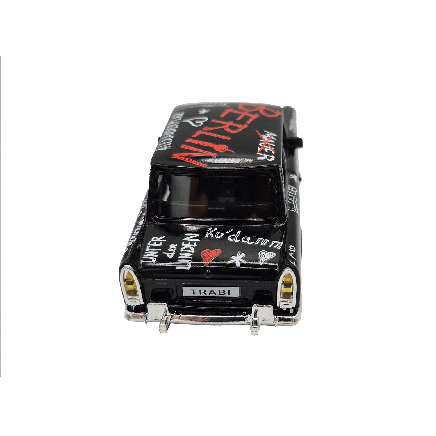 Miniatur Trabi DDR Kult-Auto im Sketch Design schwarz 12cm