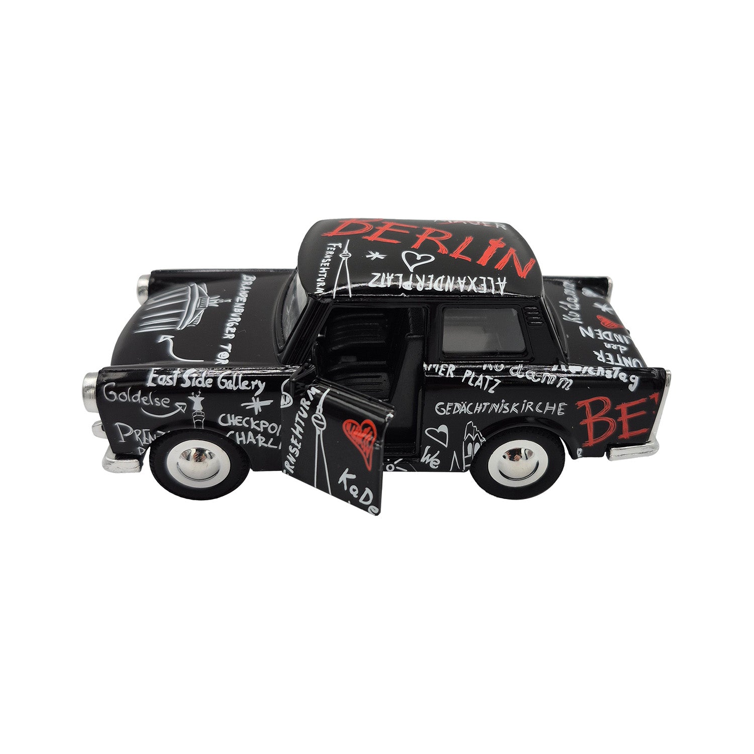 Miniatur Trabi DDR Kult-Auto im Sketch Design schwarz 12cm