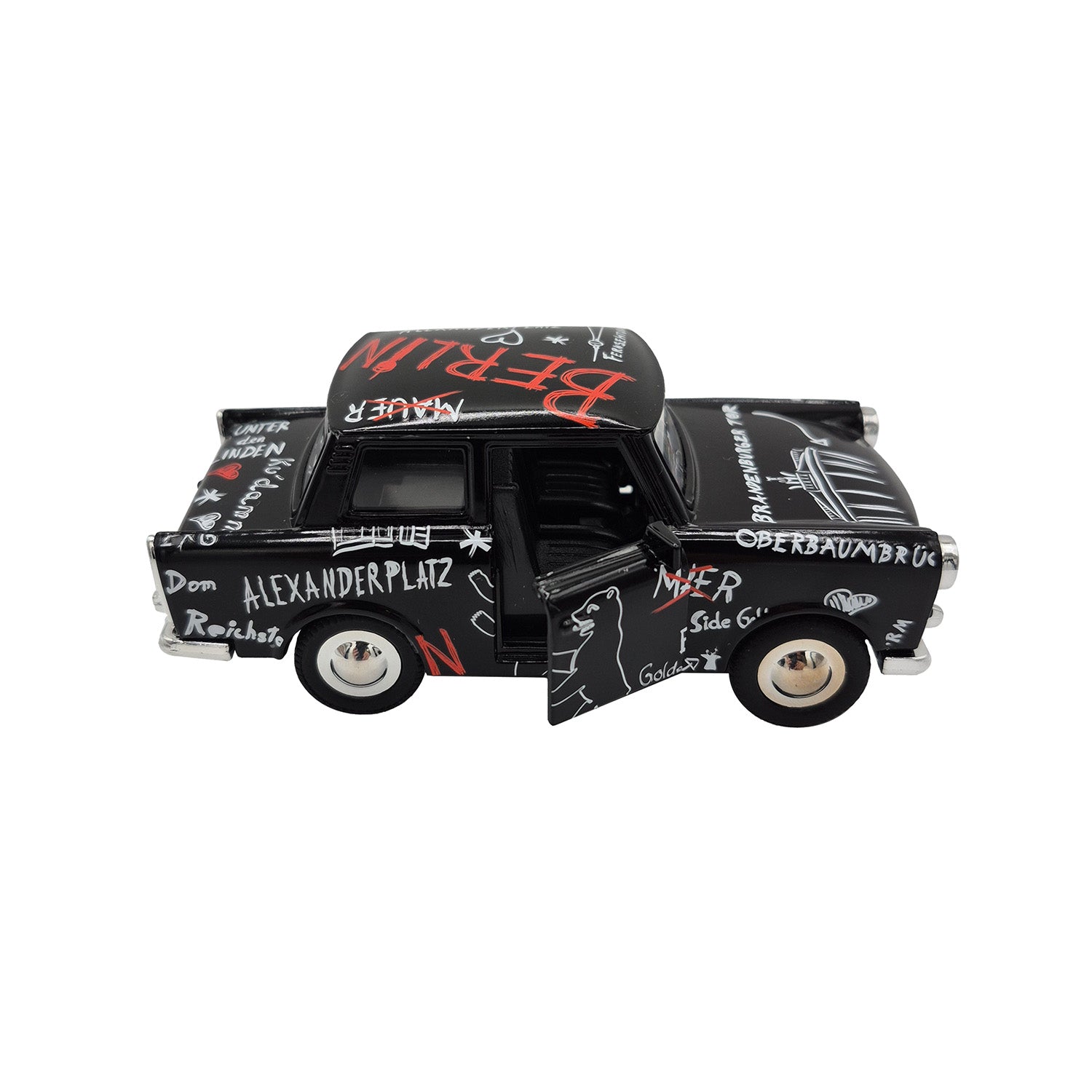 Miniatur Trabi DDR Kult-Auto im Sketch Design schwarz 12cm