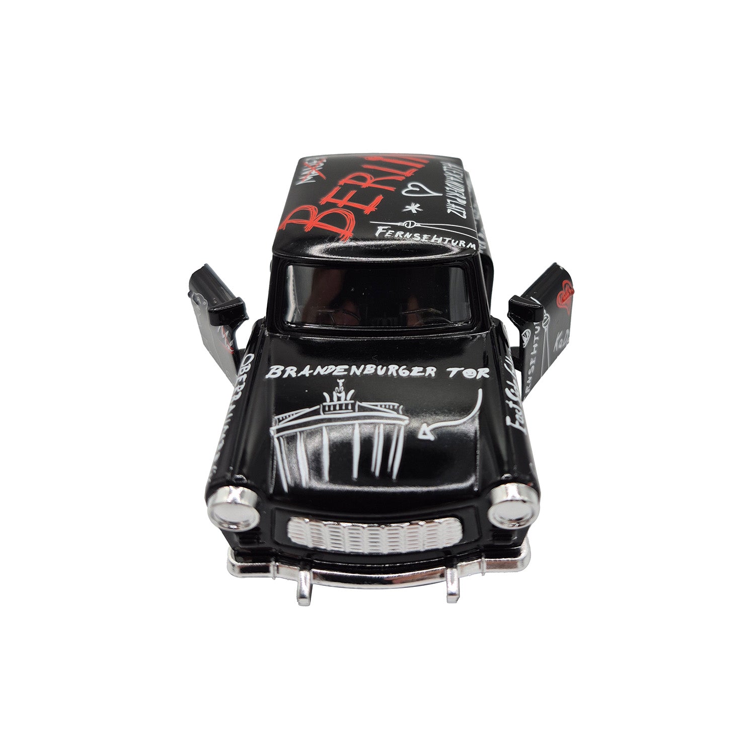 Miniatur Trabi DDR Kult-Auto im Sketch Design schwarz 12cm