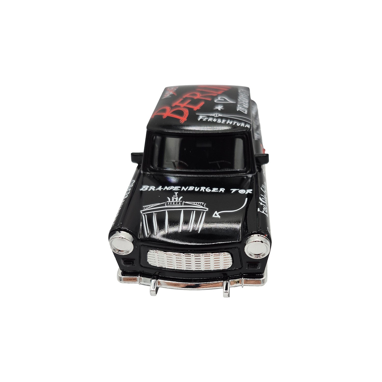 Miniatur Trabi DDR Kult-Auto im Sketch Design schwarz 12cm