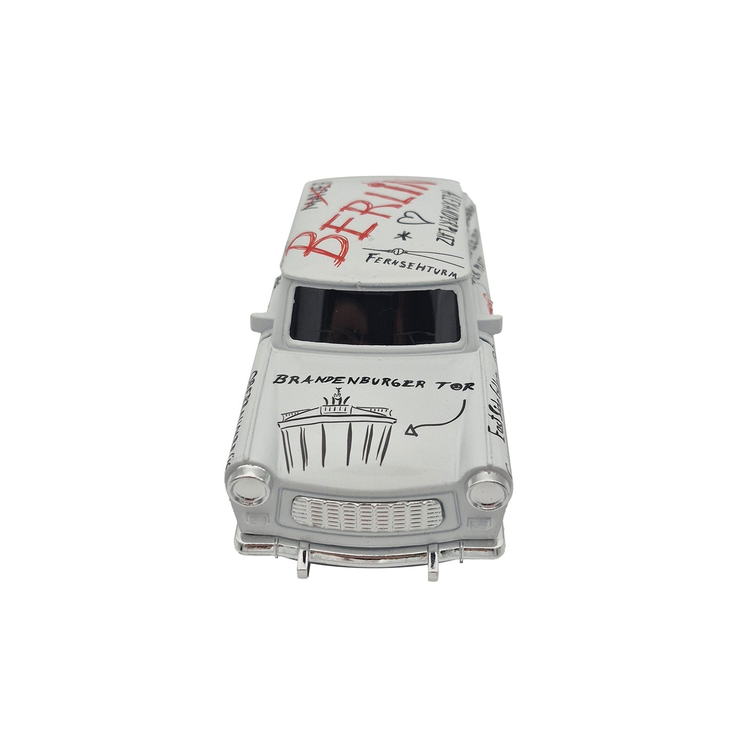 Miniatur Trabi DDR Kult-Auto im Sketch Design weiß 12cm