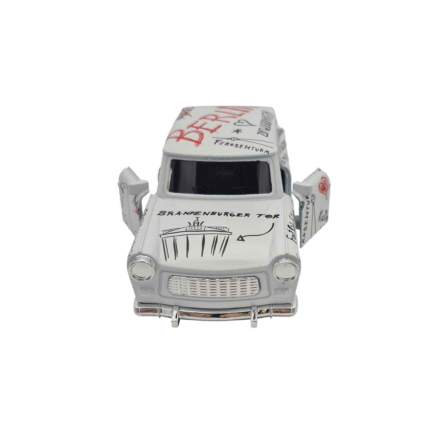 Miniatur Trabi DDR Kult-Auto im Sketch Design weiß 12cm
