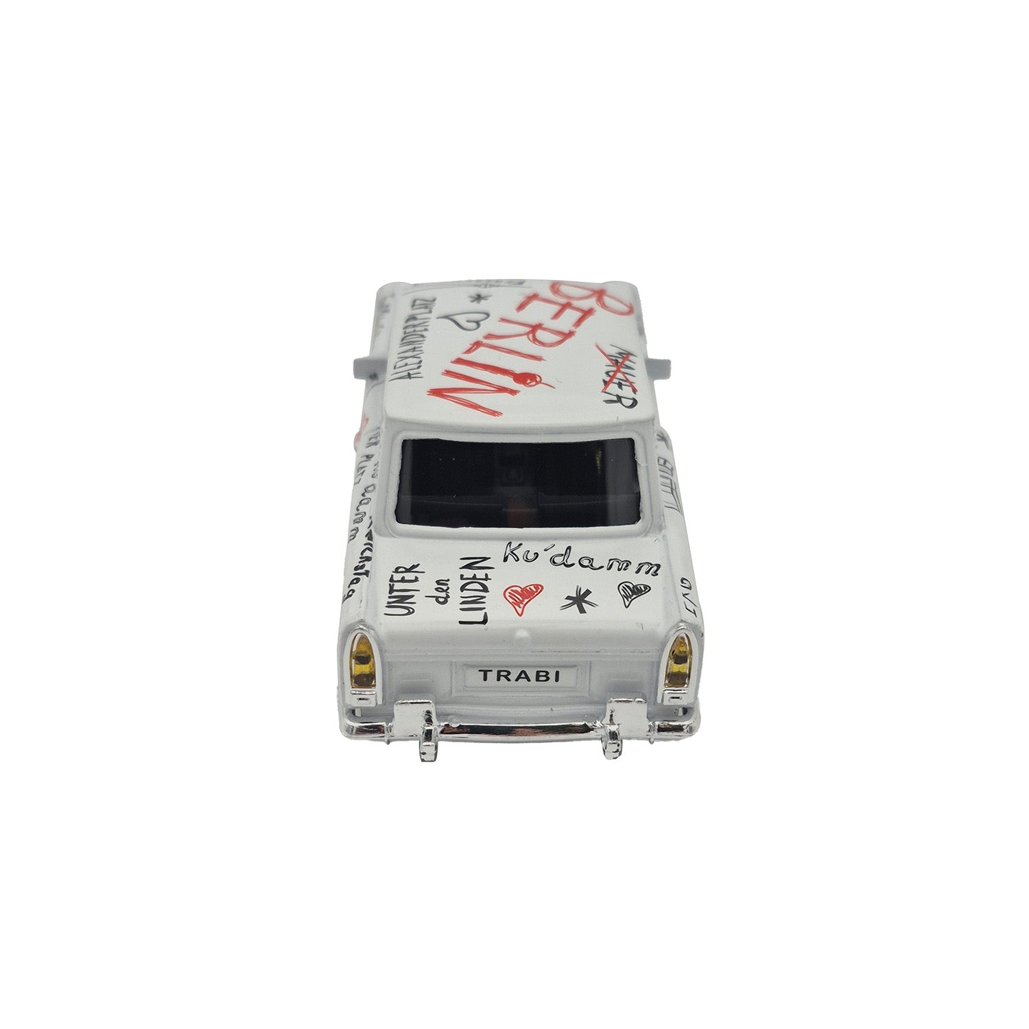 Miniatur Trabi DDR Kult-Auto im Sketch Design weiß 12cm