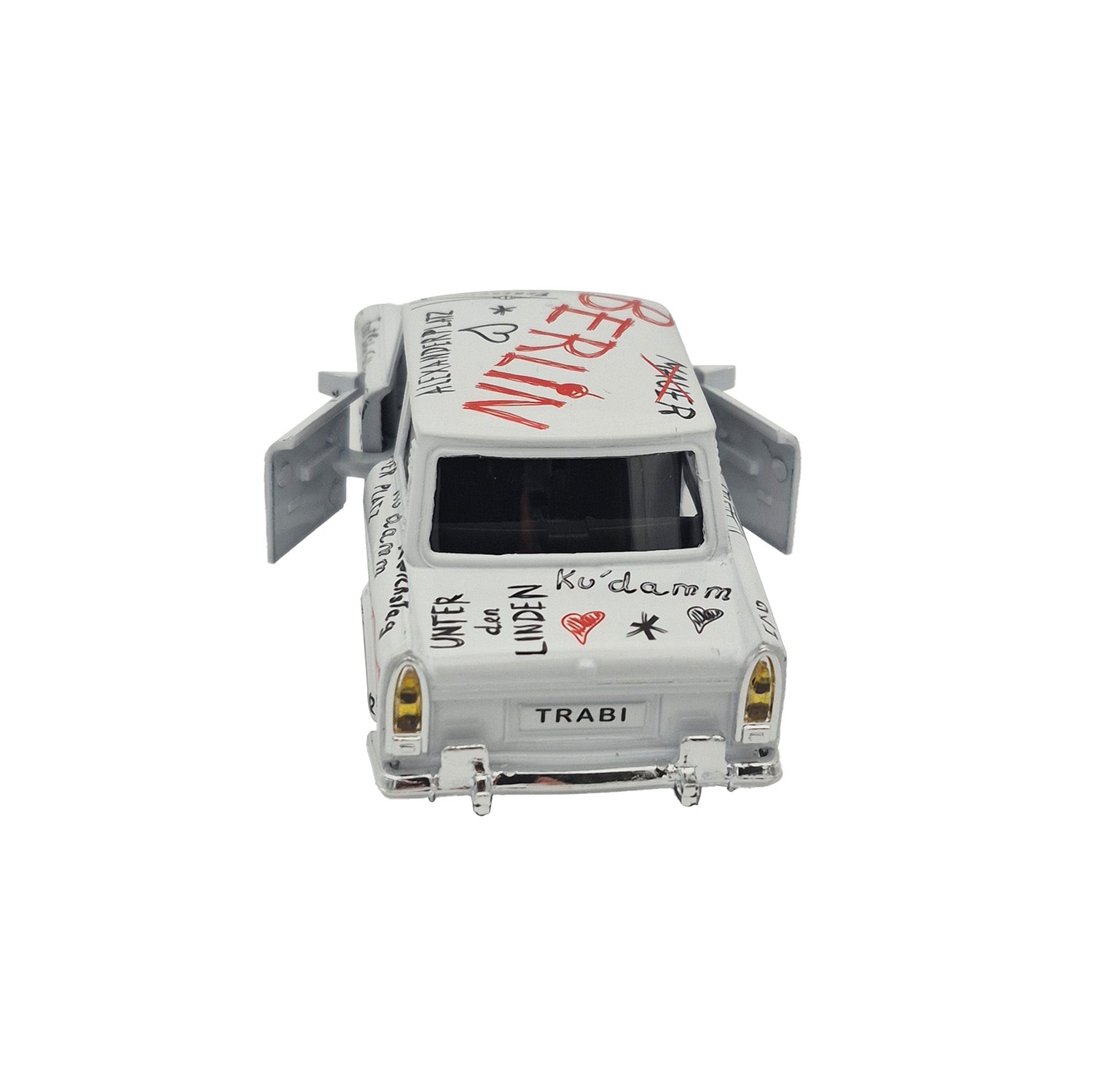 Miniatur Trabi DDR Kult-Auto im Sketch Design weiß 12cm