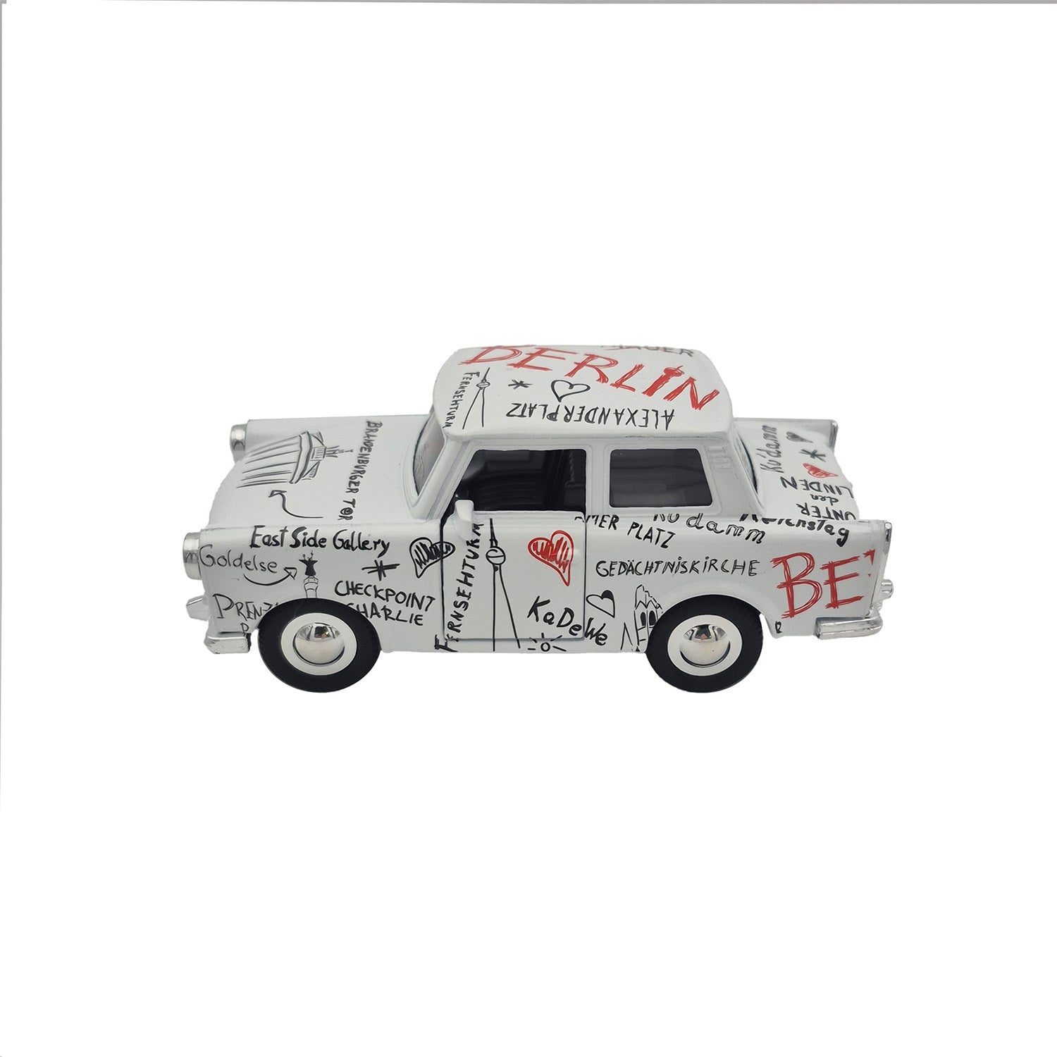 Miniatur Trabi DDR Kult-Auto im Sketch Design weiß 12cm