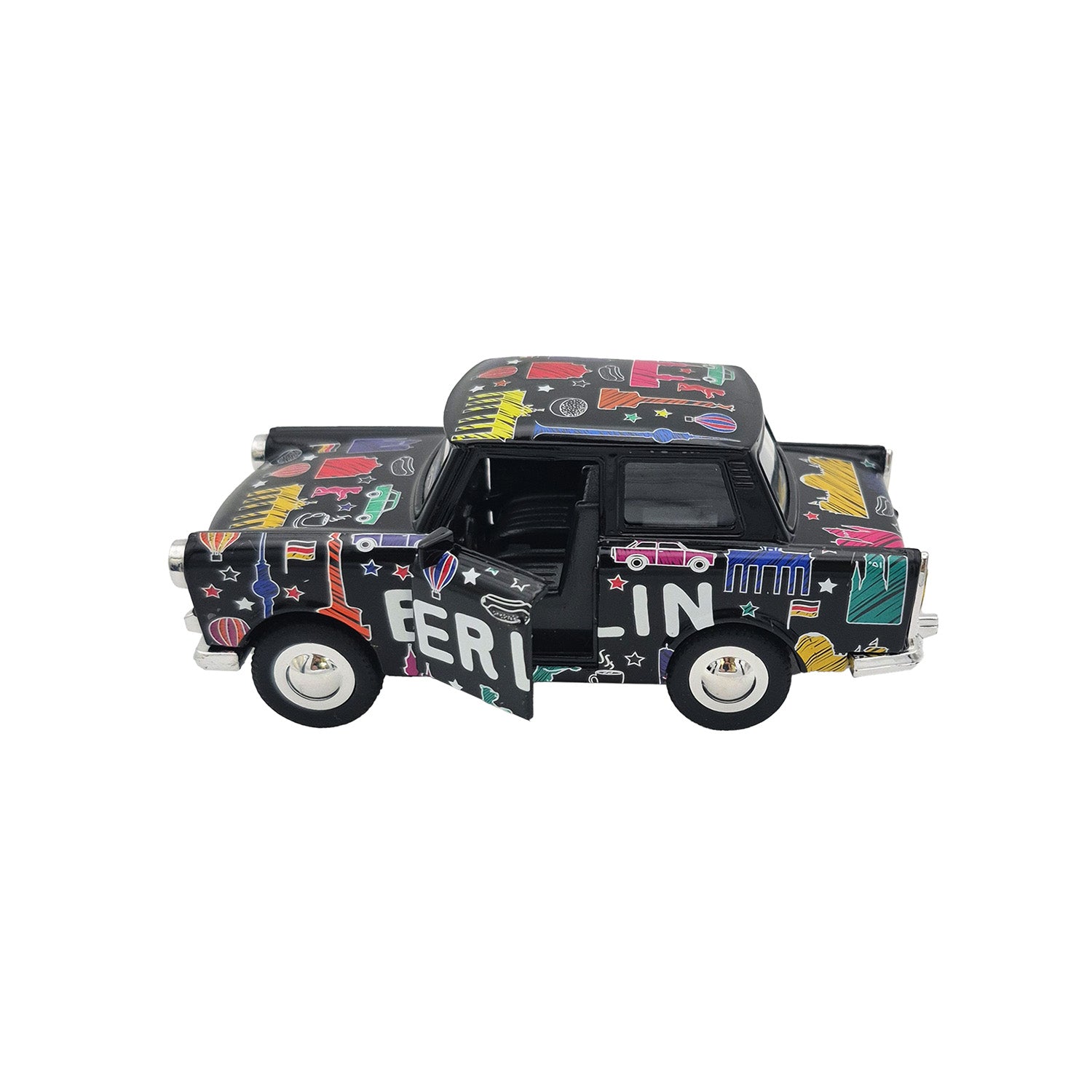 Miniatur Trabi DDR Kult-Auto im Scribble Design schwarz 12cm