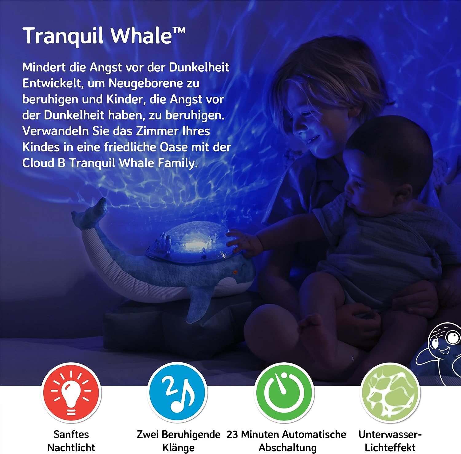 Tranquil Whale Family blau Nachtlicht