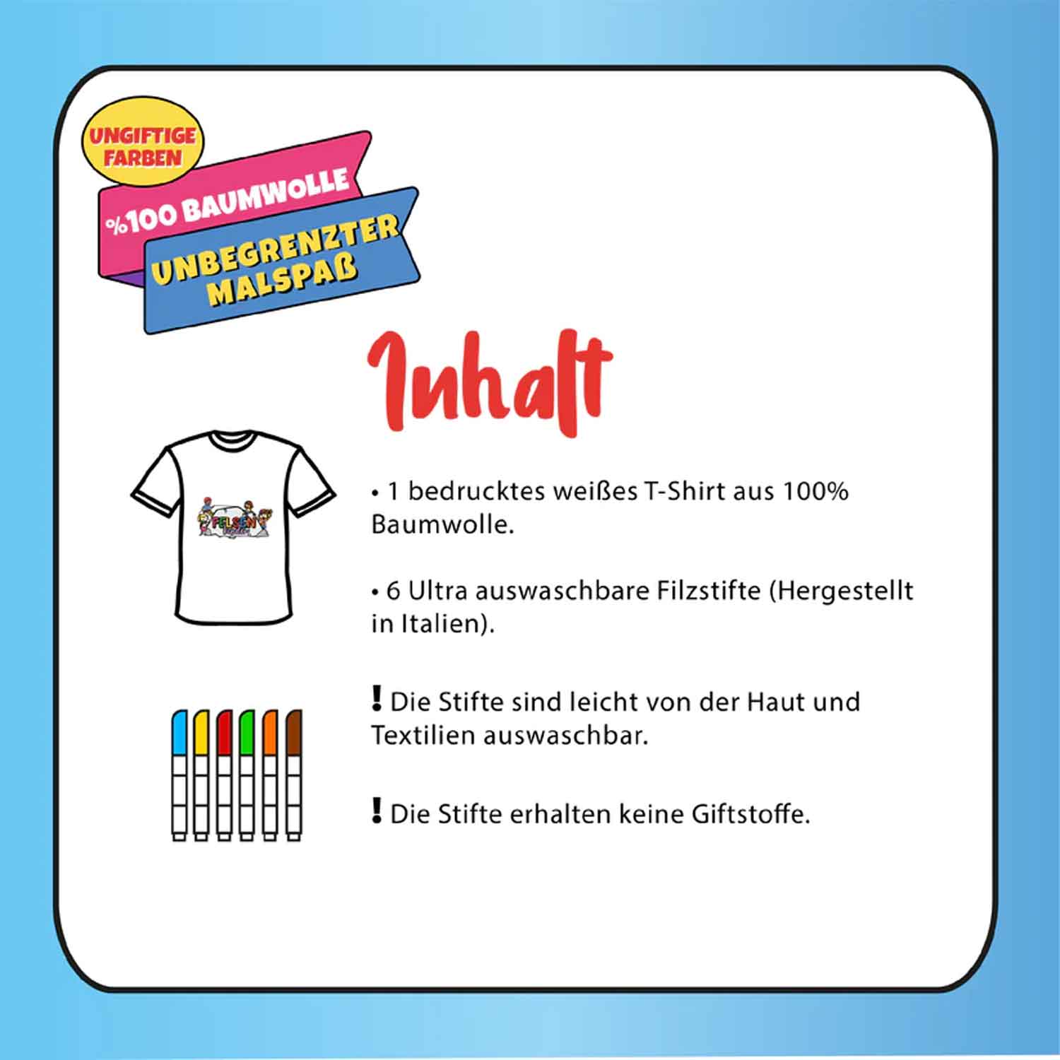 Kinder T-Shirt Set zum Bemalen "Die Eulen" inkl. 6 Filzstifte