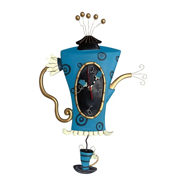 Allen-Designs-"Cozy-Time"-Clock-Wand-Uhr-berlindeluxe-teekanne-uhr-blau-schwarz