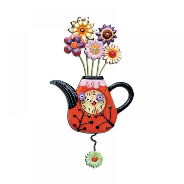 Allen Designs "Teapot with Flowers" Clock Wall Clock