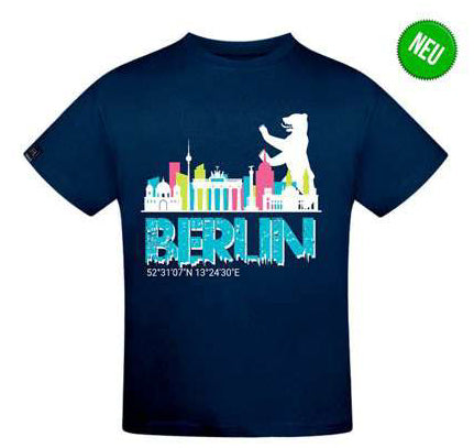 T-Shirt-Kinder-Skyline-Berlin-blau-von-Robin-Ruth-berlindeluxe-tshirt-baer