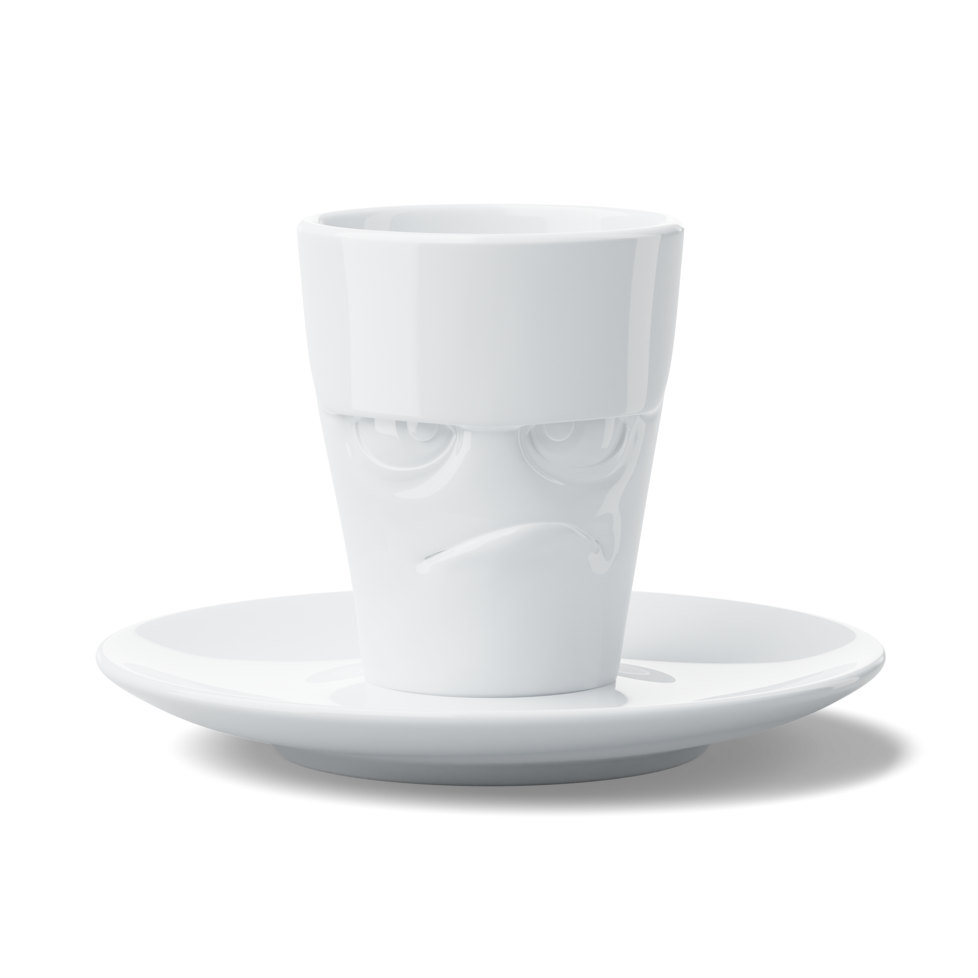 Espressotasse-Grummelig-TV-Tassen-berlindeluxe-gesicht-tasse-weiß-schlecht-gelaunt