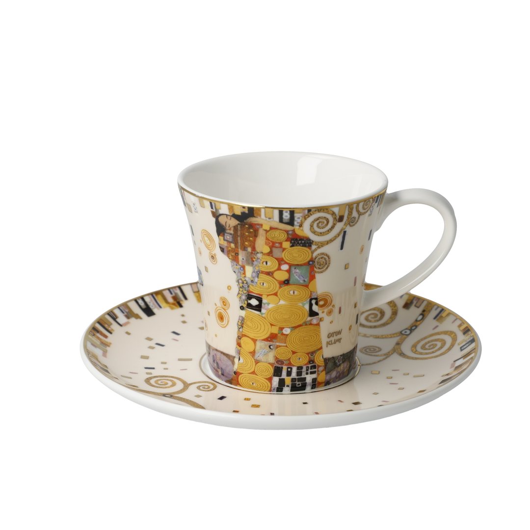 Klimt-Die-Erfüllung-Kaffeetasse-Goebel-berlindeluxe-tasse-frau-golden-weiß