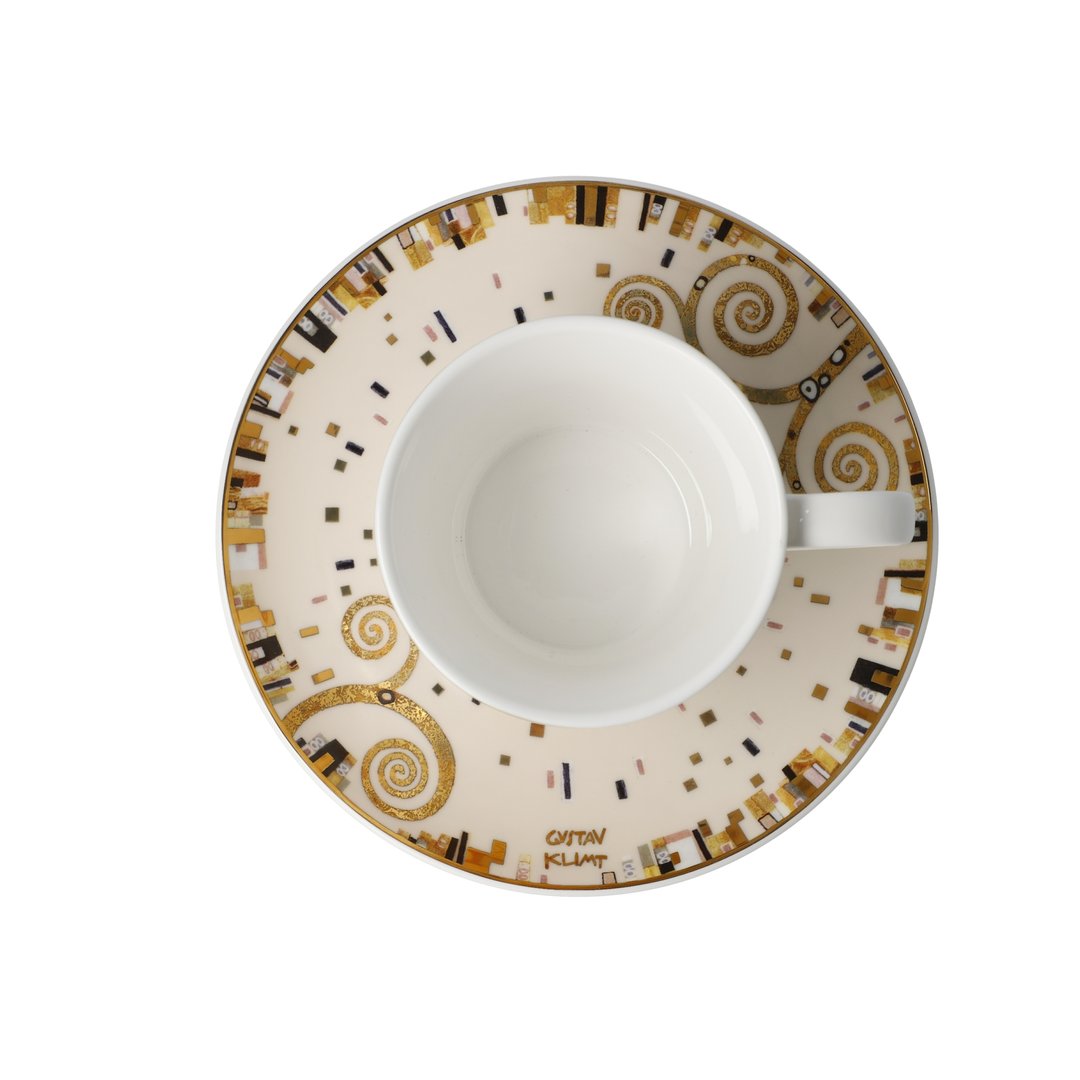 Klimt-Die-Erfüllung-Kaffeetasse-Goebel-berlindeluxe-tasse-frau-golden-weiß-oben