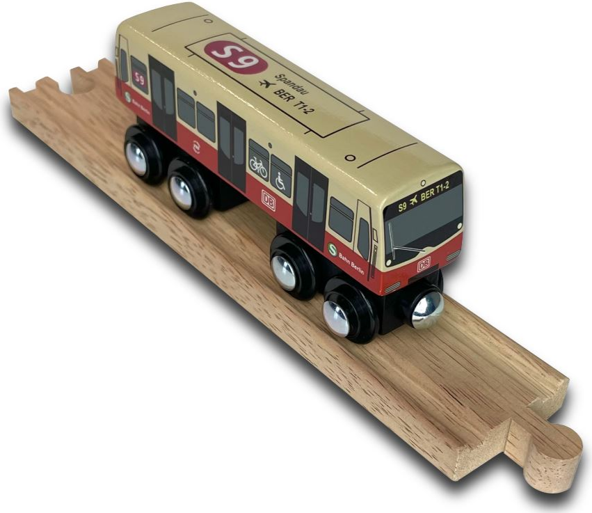 Miniature wooden S-Bahn Berlin S9 to play with